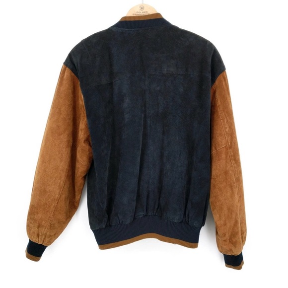 Vintage Stratojac Suede Leather Two-Tone Bomber Jacket Paneled Black Tan Men's M - Picture 7 of 8